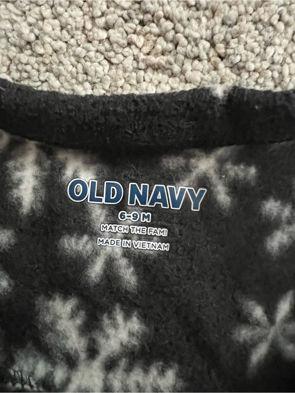 Old Navy Black Snowflake Footed Fleece One-Piece Zipped Pajamas 6-9M